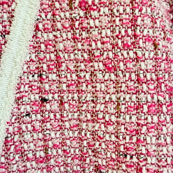 AQUA Women Tweed Blazer Jacket Pink Small Button Fringe Trim Metallic Business - Picture 14 of 16
